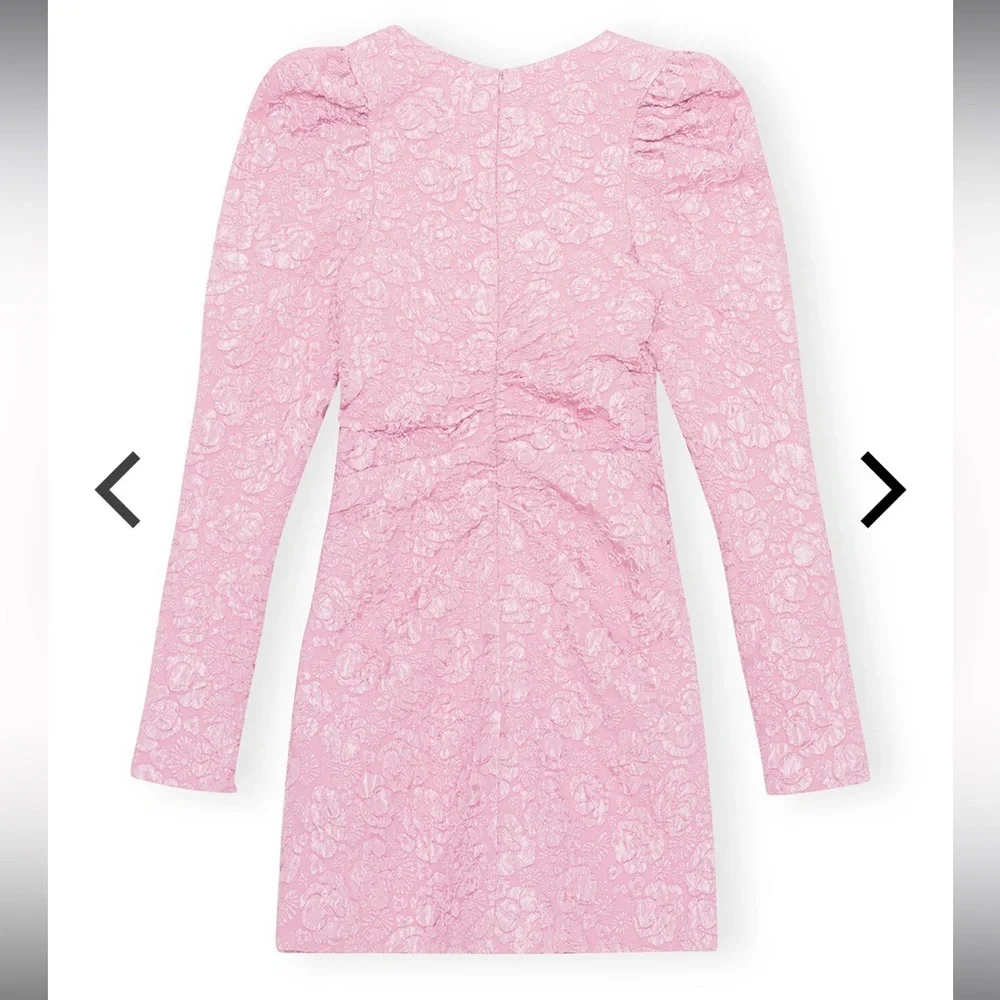 Ganni Pink Jacquard V-Neck‎ Mini Dress Orchid Smoke NWOT EU 34